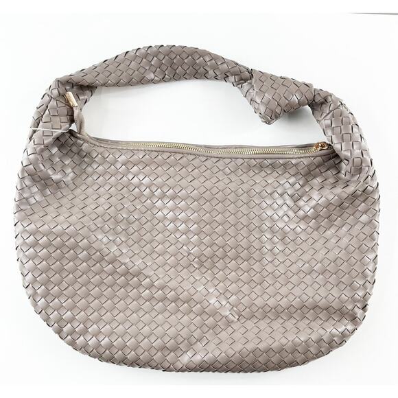 Melie Bianco Anthropologie Brigitte Woven Satchel Shoulder Bag Purse Gray - Picture 2 of 10